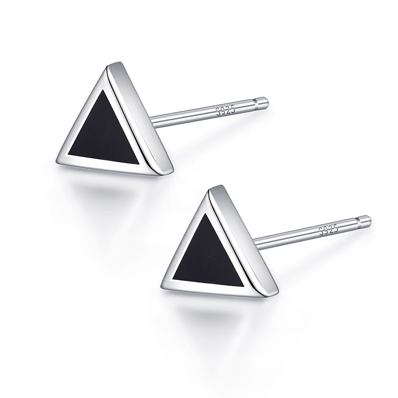 Simple Fashion Black Lacq Triangle Stud Earrings 925 Sterling Silver Jewelry Ear Cuff for Women Bijoux Brincos 2020