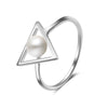 Offer Hot Sale Trendy 925 Sterling Silver Hollow Triangle Pearl Ring for Women Wedding Engagement Fine Jewelry