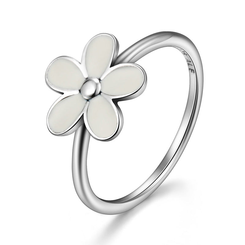 Sweet Pink White Enamel Daisy Flower Cherry Blossom Ring for Women Girl 925 Sterling Silver Fine Rings Wedding Jewelry