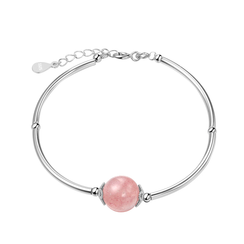 Top Quality 925 Sterling Silver Bracelet & Bangle for Women Sweet Natural Powder Crystal Bracelet Temperament Jewelry