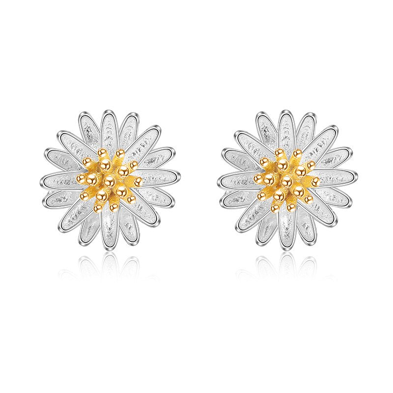 Trendy 100% 925 Sterling Silver Darling Daisy Stud Earrings Beautiful Flower Earring For Women Girls Fine Jewelry Gift