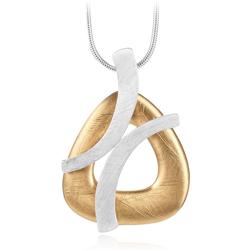 Unique Punk Women Gold Silver Color Handmade Drawing Brushed Geometric Hollow Pendant Necklace Long Statement Bijoux