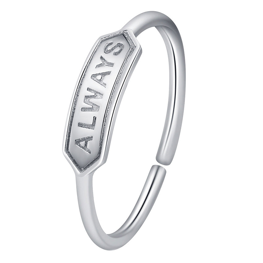Unisex ALWAYS Letter Open Rings for Women Silver 925 Jewelry Male Ring Wedding Party Jewellery Punk Anillos Bijoux