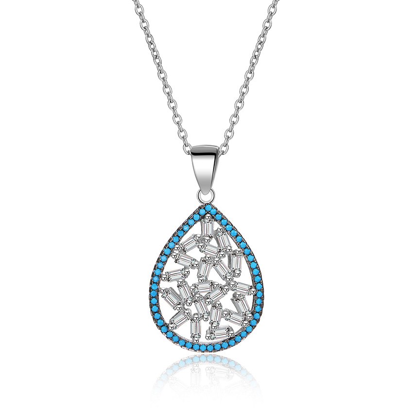 Vintage 925 Sterling Silver Blue Zirconia Water Drop Pendants Necklaces Women Genuine Silver 925 Jewelry Wedding Gift