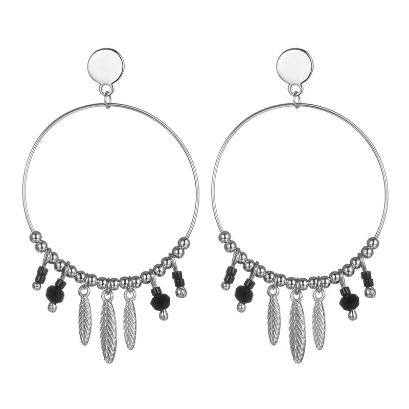 Vintage Hollow Round Circle Drop Earring Leaf Beads Tassel Dangle Earring for Women 925 Sterling-Silver-Jewelry Bijoux