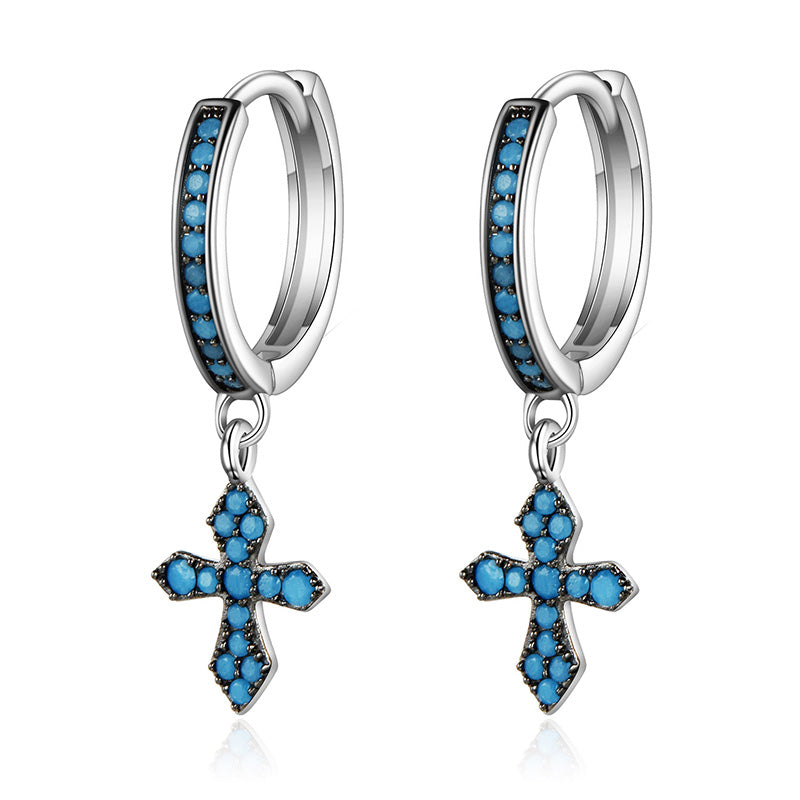 Vintage Shining Blue Zirconia Cross Drop Earrings Jewelry For Women Baroque Bohemian Wedding&Engagement Brincos Gifts