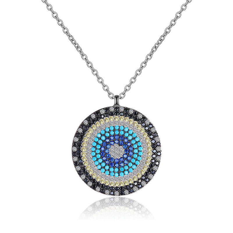 Women Colorful Zirconia Round Statement Necklaces Pendant 925 Sterling Silver Jewelry Mirco Paved Beads Jewelry Charms