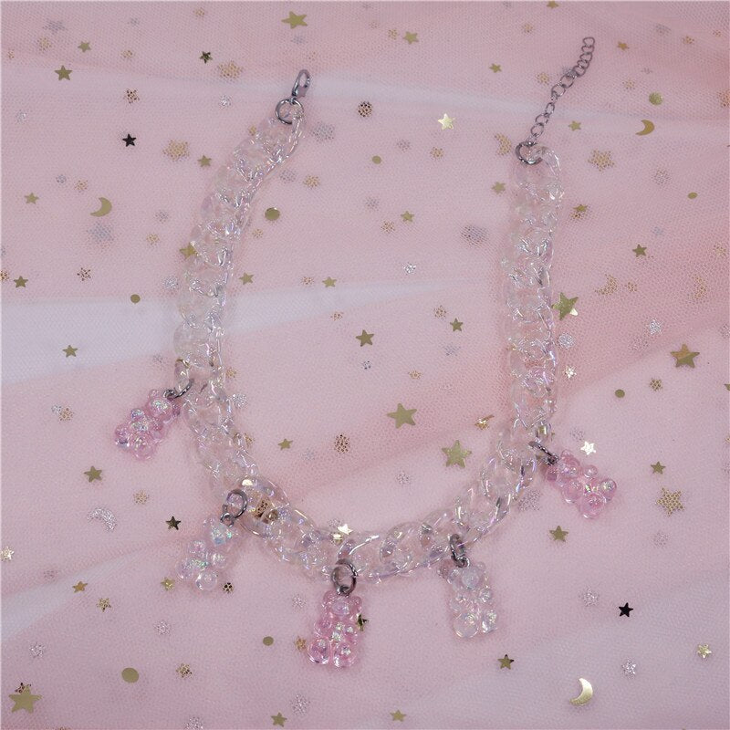 Shining Acrylic Handmade Candy Color Cute Judy Cartoon Bear Charm Necklace For Women Girl Daily Jewelry Party Gifts