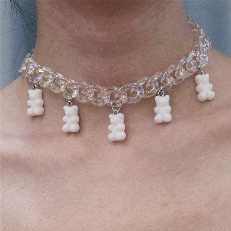 Shining Acrylic Handmade Candy Color Cute Judy Cartoon Bear Charm Necklace For Women Girl Daily Jewelry Party Gifts