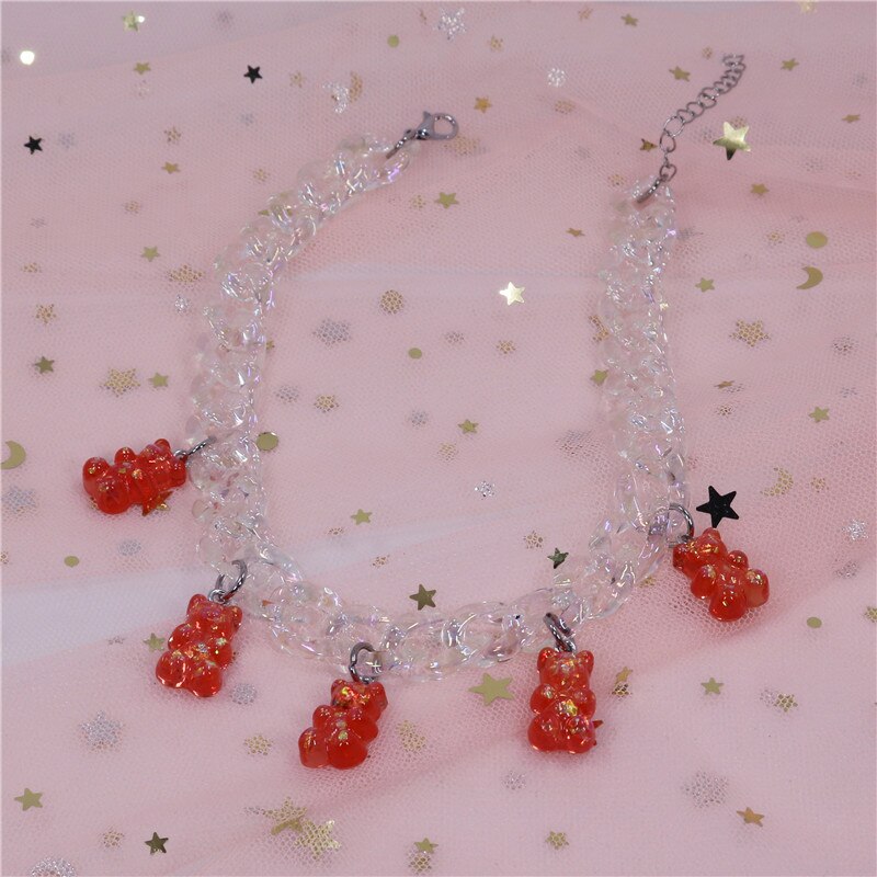 Shining Acrylic Handmade Candy Color Cute Judy Cartoon Bear Charm Necklace For Women Girl Daily Jewelry Party Gifts