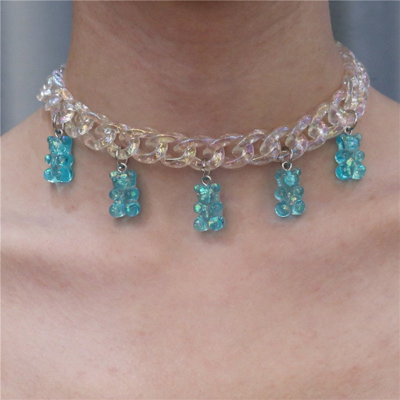 Shining Acrylic Handmade Candy Color Cute Judy Cartoon Bear Charm Necklace For Women Girl Daily Jewelry Party Gifts