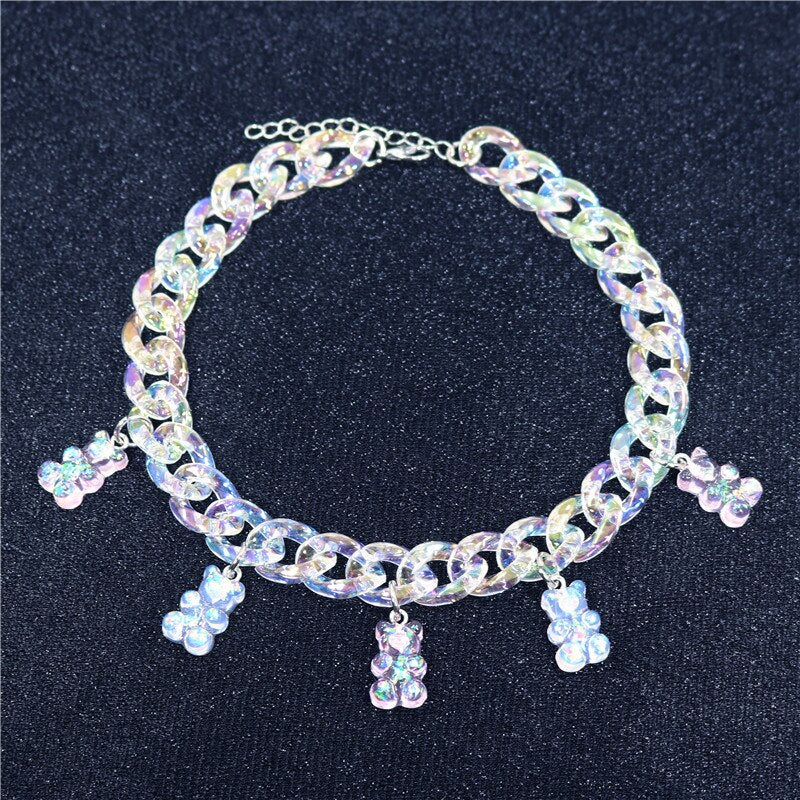 Shining Acrylic Handmade Candy Color Cute Judy Cartoon Bear Charm Necklace For Women Girl Daily Jewelry Party Gifts