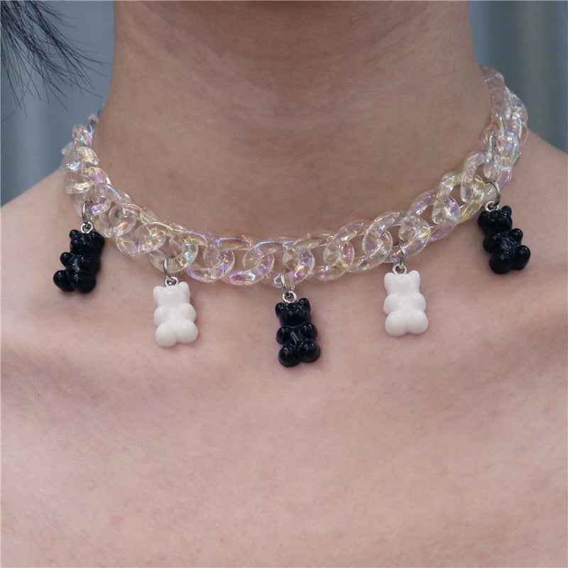 Shining Acrylic Handmade Candy Color Cute Judy Cartoon Bear Charm Necklace For Women Girl Daily Jewelry Party Gifts