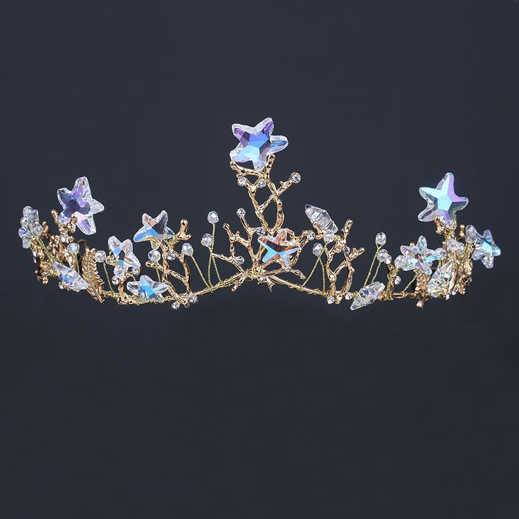 Shining starfish Wedding Tiara Bride Hair Ornaments For Women Prom Hair Jewelry Accessories Gold Vine Chaplet Bridal Crown