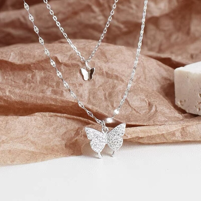 Shiny Butterfly Pendant Necklace For Women Girls Multi-Layer Link Chain Clavicle Choker Necklace Wedding Party Jewelry Gifts