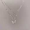 Shiny CZ Butterfly Necklace for Women Dainty Double Layer Clavicle Chain Necklaces Wedding Birthday Jewelry Gift