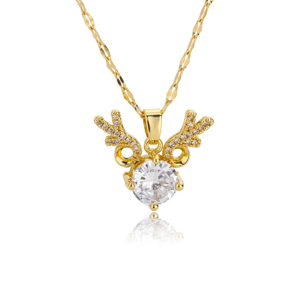 Shiny Crystal Antler Deer Pendant Necklace For Women Girls Vintage Necklaces Korean Style Couple Jewelry Christmas Gift colar