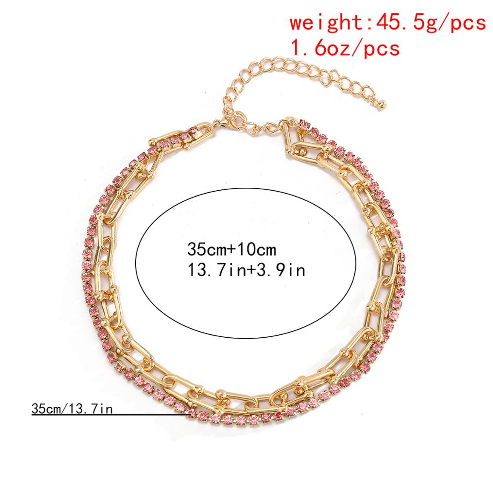 Shiny Crystal Chain Necklace for Women Gold Color Punk Hiphop Cuban U Shape Chain Choker Necklace Collar Jewelry