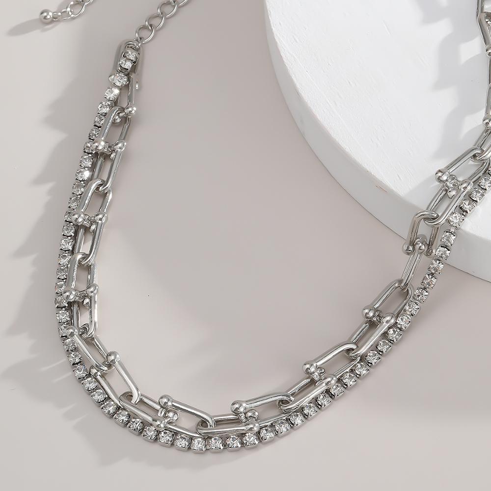 Shiny Crystal Chain Necklace for Women Gold Color Punk Hiphop Cuban U Shape Chain Choker Necklace Collar Jewelry