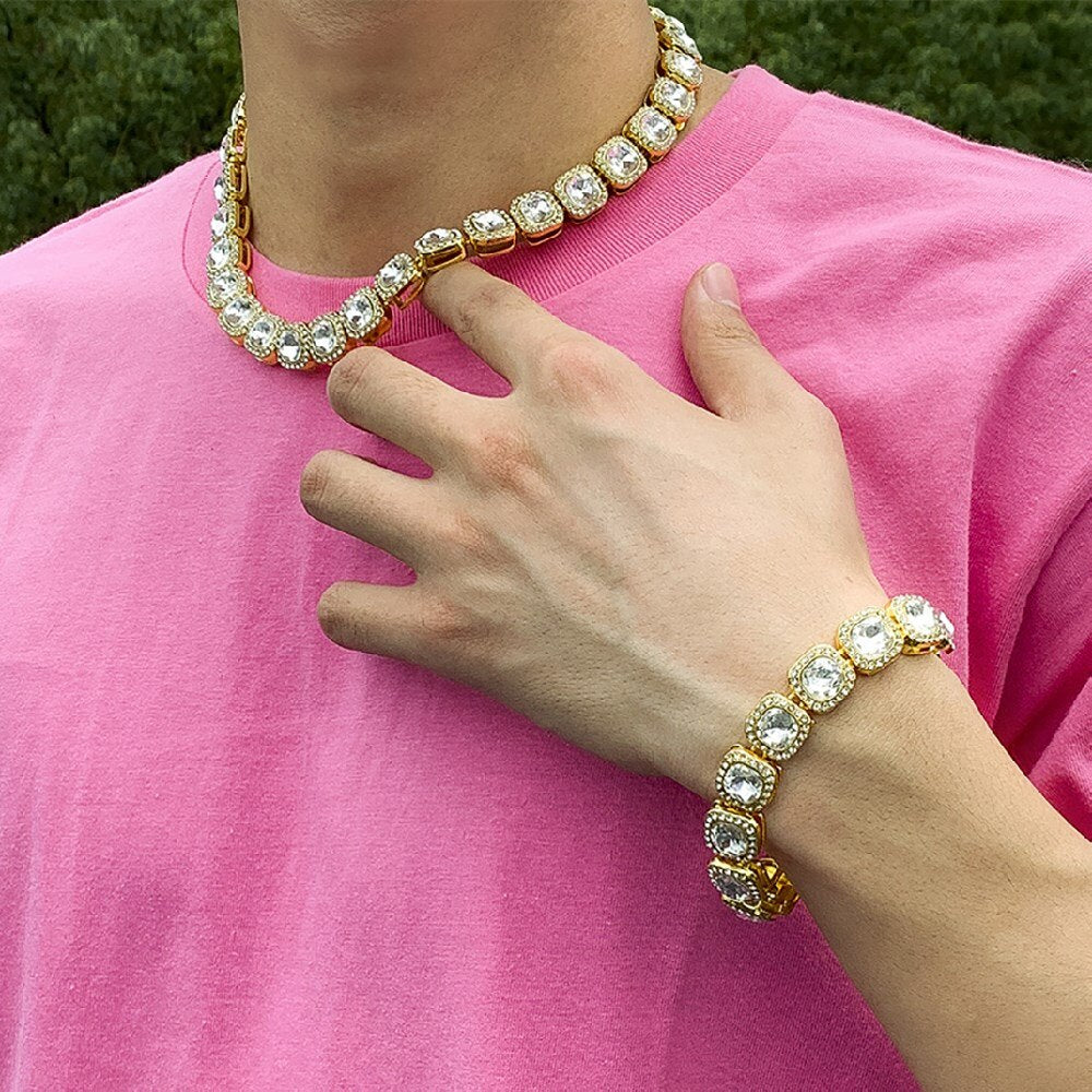 Shiny Cubic Zircon Choker Necklace for Women Men Crystal Rhinestone Tennis Necklace Bracelet Hip hop Jewelry Collares Gift 2021