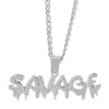 Shiny Iced Out SAVAGE Letters Hip-hop Pendant Necklace Male Charm Collar Chain Mania Cool Jewelry Trendy Bar Party Rock Gift