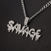 Shiny Iced Out SAVAGE Letters Hip-hop Pendant Necklace Male Charm Collar Chain Mania Cool Jewelry Trendy Bar Party Rock Gift