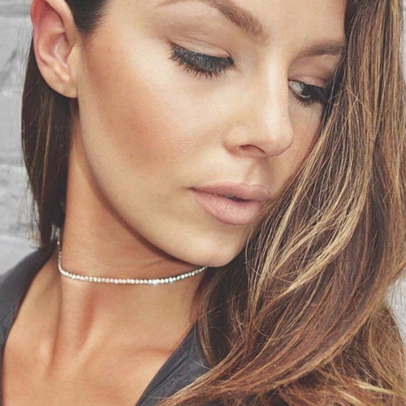 Shiny Zircon Necklace Short Choker Necklace Jewelry for Women Christmas Crystal Necklace Gold Plated Necklace Silver-plated