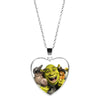 Shrek Heart Pendant Necklace Glass Cabochon Jewelry Gifts Couple Heart Choker Necklace for Women Friendship Necklaces