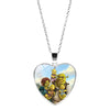 Shrek Heart Pendant Necklace Glass Cabochon Jewelry Gifts Couple Heart Choker Necklace for Women Friendship Necklaces