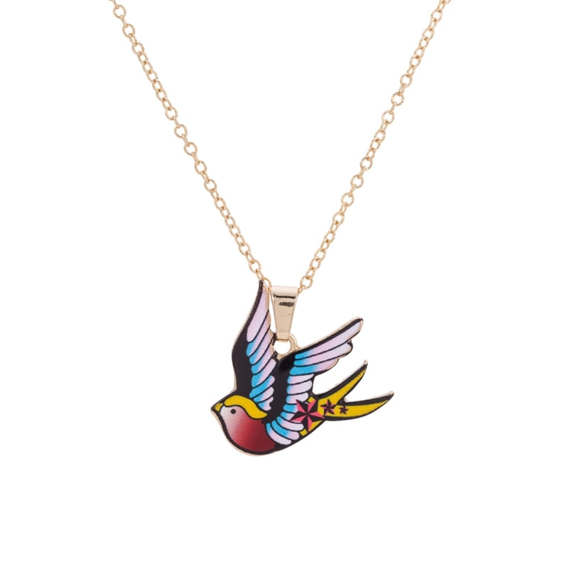 Bohemian Enamel Cartoon Swallow Pendant Necklaces for Women Cute Animal Bird Choker Necklace Jewelry Chokers OXL025