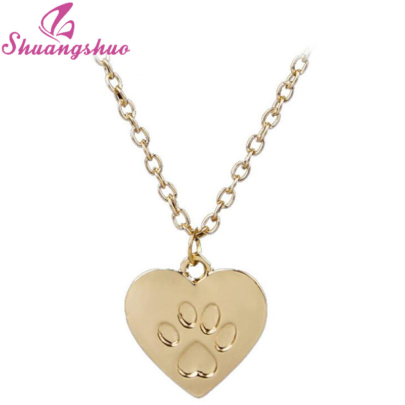 Charm Heart Cat Necklace for Women Fashion Cute Pets Dogs Paw Long Chain Necklaces & Pendants Choker Necklace colar