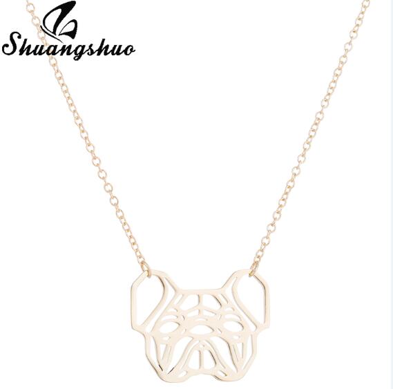 Shuangshuo Geometric Origami Dog Necklace Unique French Bulldog Necklace Dog Silver Necklace Women Animal Necklaces & Pendants