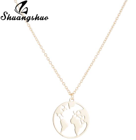 Vintage Origami World Map Necklace Women Geometric Necklace Round Necklace Circle Necklaces & Pendants Choker Jewelry