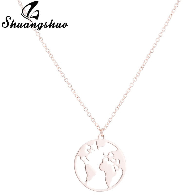 Vintage Origami World Map Necklace Women Geometric Necklace Round Necklace Circle Necklaces & Pendants Choker Jewelry