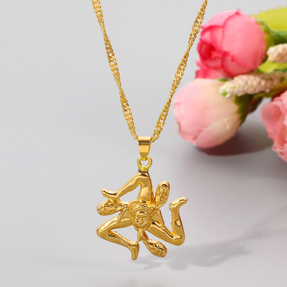 Sicily Italy Cities Flag Pendant Necklaces Gold Color Water wave chain Choker Women Italian Sicilia Jewelry Gifts Souvenir