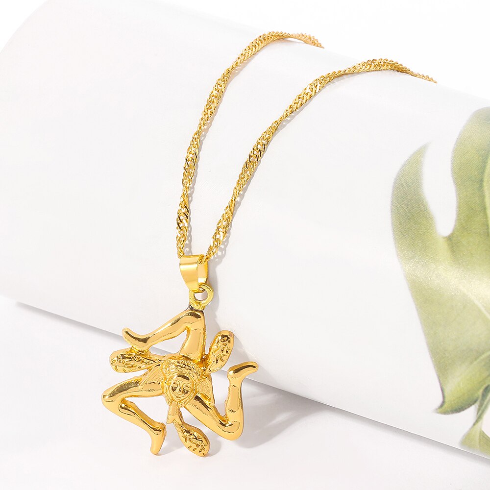 Sicily Italy Cities Flag Pendant Necklaces Gold Color Water wave chain Choker Women Italian Sicilia Jewelry Gifts Souvenir