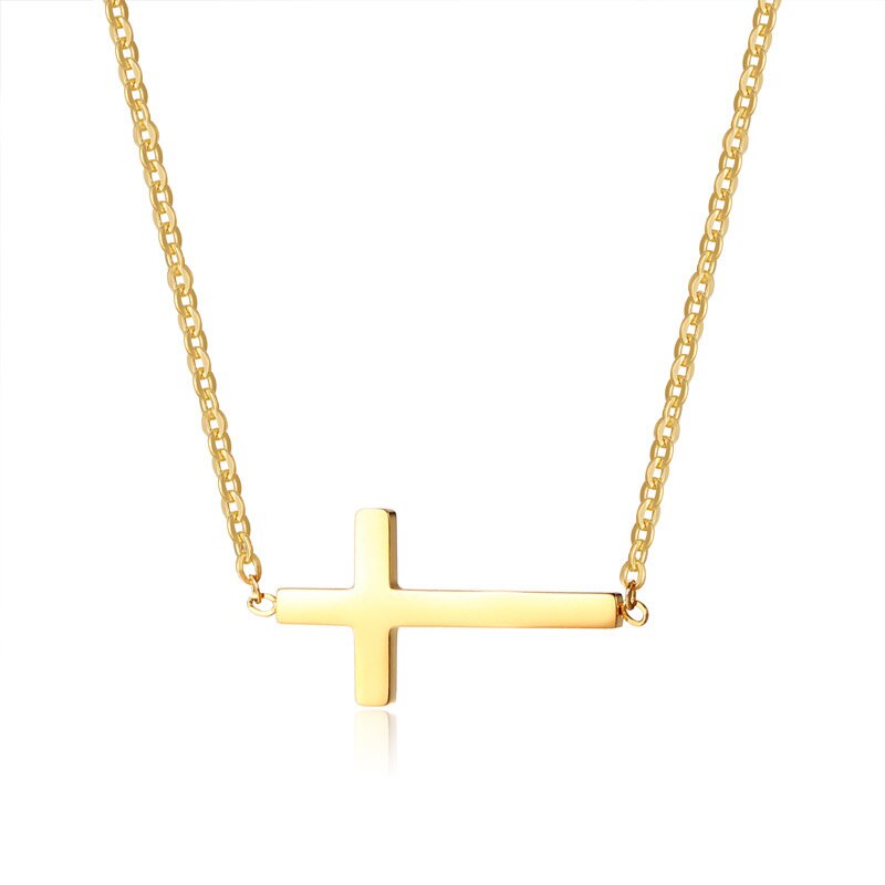 Sideways Cross Choker Necklace for Women Three Colors Stainless Steel Simple Small Cross Pendant for Women Girls Gifts