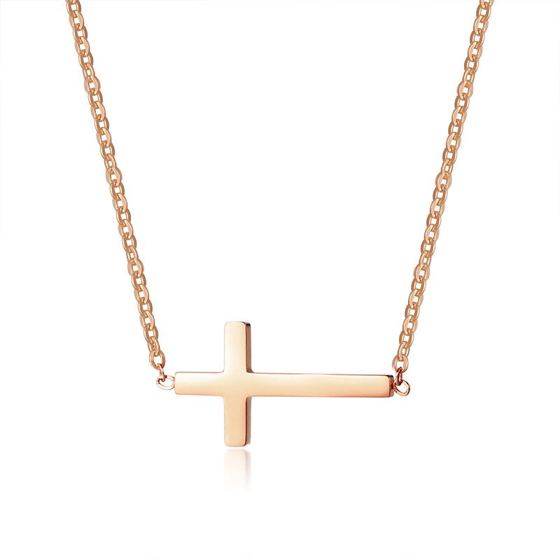 Sideways Cross Choker Necklace for Women Three Colors Stainless Steel Simple Small Cross Pendant for Women Girls Gifts