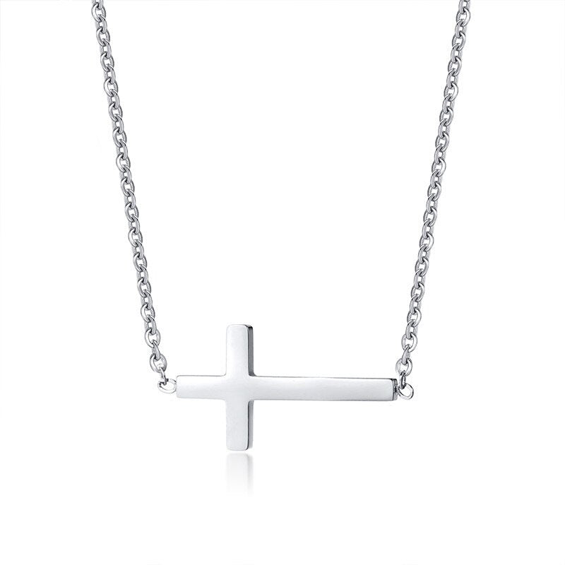 Sideways Cross Choker Necklace for Women Three Colors Stainless Steel Simple Small Cross Pendant for Women Girls Gifts