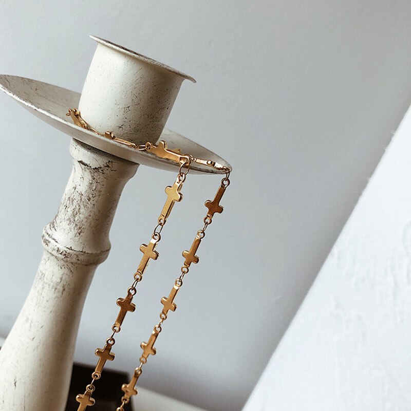 Sideways cross choker necklace for women gold stainless steel collar clavicle necklace dainty elegant minimalist women fashion