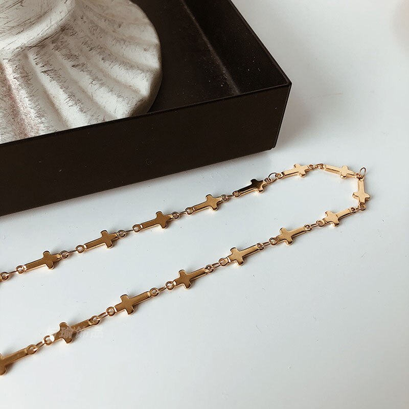 Sideways cross choker necklace for women gold stainless steel collar clavicle necklace dainty elegant minimalist women fashion