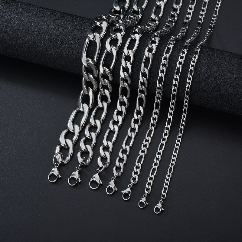 Sifisrri Punk Men 5/9/13mm Stainless Steel Three to One NK Chain Necklace Silver Color Solid Chains Unisex Wrist Jewelry Gift