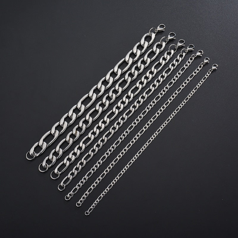 Sifisrri Punk Men 5/9/13mm Stainless Steel Three to One NK Chain Necklace Silver Color Solid Chains Unisex Wrist Jewelry Gift