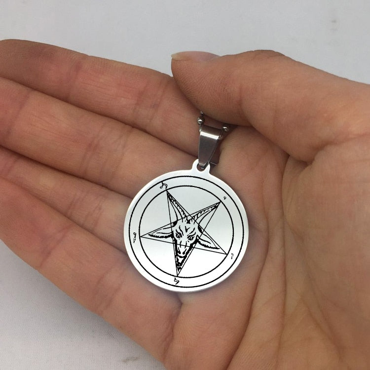 Sigil of Baphomet Necklace Stainless Steel Beads Chain Disc Pendant Necklaces Jewelry Gift for Friend YP6714