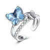 Silver 925 Jewelry Butterfly Zircon Diamond Adjustable Opening Ring for Women Element Crystal Jewelry Light Blue Geometric style