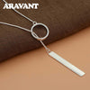 Silver 925 Long Circle Bar Pendants Necklace Chains For Women Valentine's Gift Jewelry