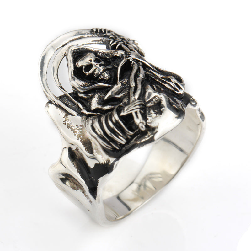 Silver 925 Skull Men Ring Skeleton Grim Reaper Return of Death Vintage Rock Style for Men Fashion Jewelry