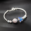 Silver Beads Bracelet 925 Sterling Silver Jewelry Hand-set Natural Morganite Blue Butterfly Bracelet