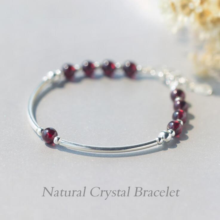 Silver Bracelet 100% Real 925 Sterling Silver Bracelet with Garnet Bead