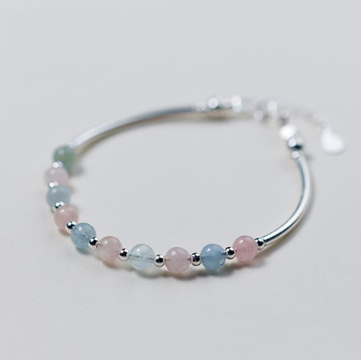 Silver Bracelet 100% Real 925 Sterling Silver Bracelet with Morganite Bead